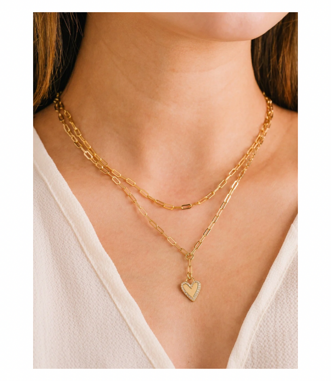 Verona Pave Heart Layered Necklace Gold