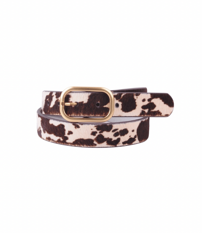 Animal Print Belt w/ Rectangular Buckle - Cow
