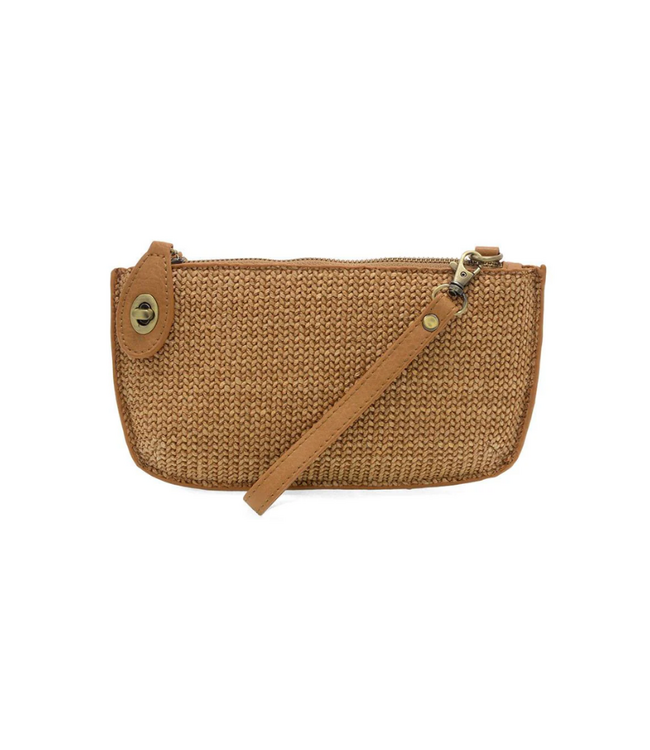 Straw Crossbody Wristlet Camel