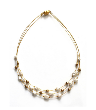 Sea Lily 3 Strand Japanese Wire Necklace With Keisha Pearl