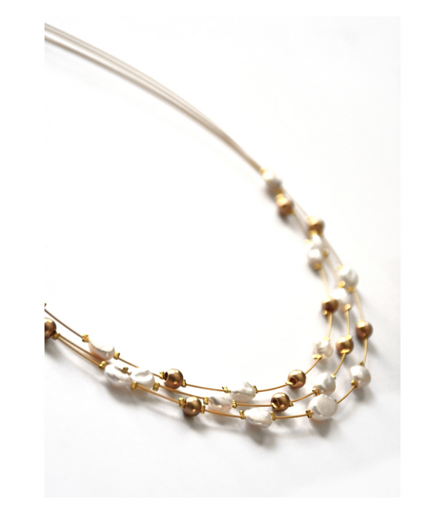 3 Strand Japanese Wire Necklace With Keisha Pearl