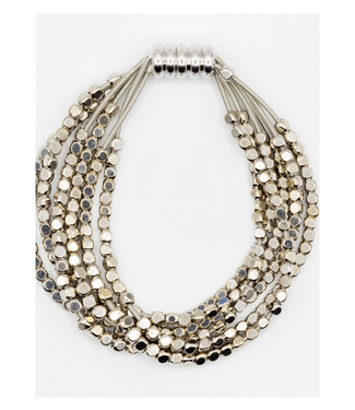Sea Lily 6-Strand Beaded Bracelet with Silver & Gold Square Bead