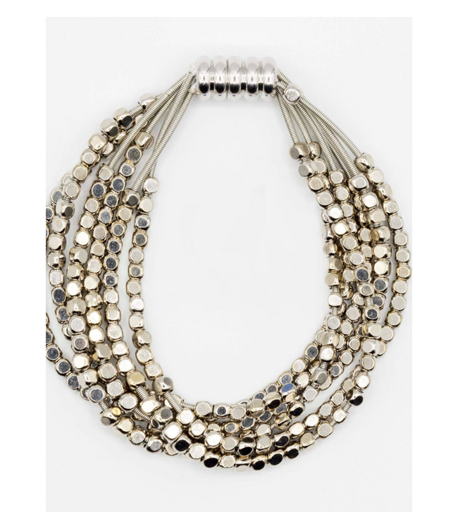 6-Strand Beaded Bracelet with Silver & Gold Square Bead