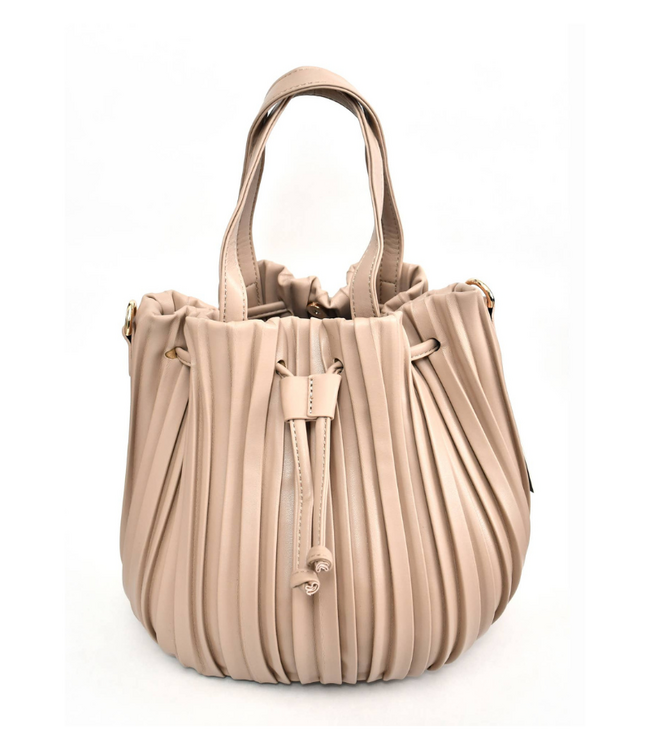 Camel pleated bucket bag