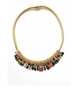 Sea Lily Industrial Gold Ring & Tourmaline Chain Necklace