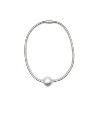 Sea Lily Silver Wire Necklace with Gray Cotton Ball