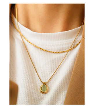 Flanerie Winslow Green Stone Pendant Chain Necklace-Green