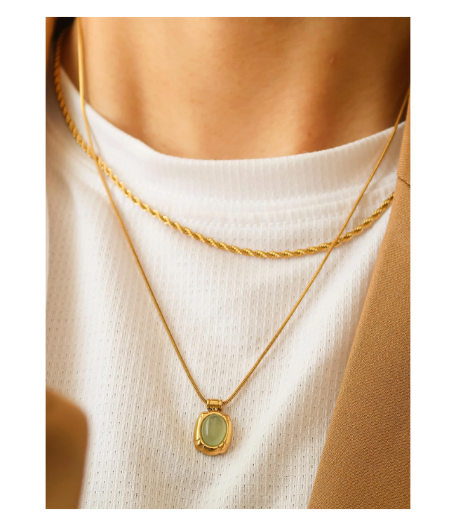 Flanerie Winslow Green Stone Pendant Chain Necklace-Green
