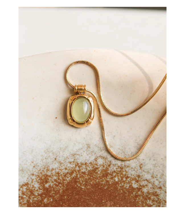 Flanerie Winslow Green Stone Pendant Chain Necklace-Green