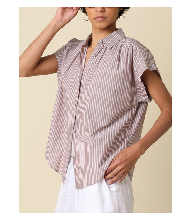 Brielle Striped Flutter Sleeve Blouse