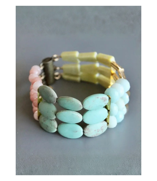 Blush Pink, Turquoise, Yellow Jade Bracelet