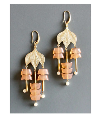David Aubrey Jewelry Peach Glass and Gold Chandelier Earrings