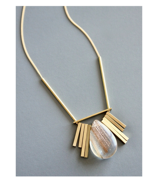 David Aubrey Jewelry Quartz and Brass Artdeco Necklace