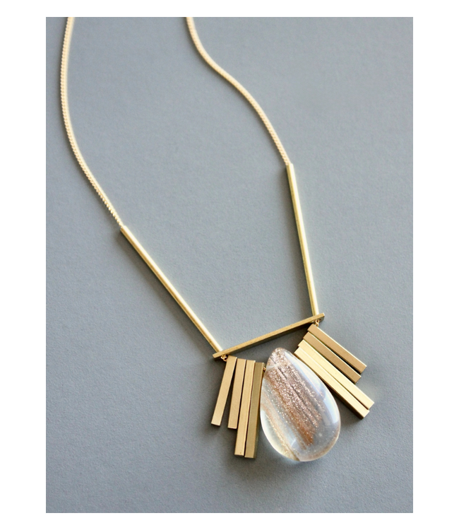 Quartz and Brass Artdeco Necklace