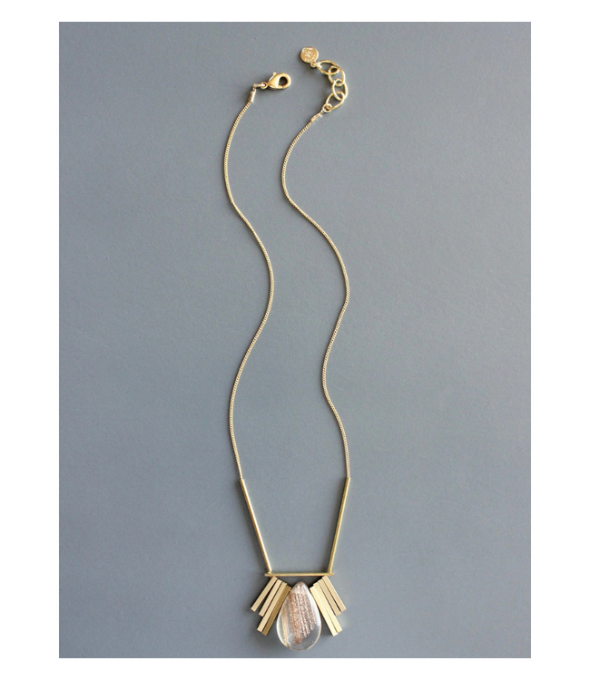 Quartz and Brass Artdeco Necklace