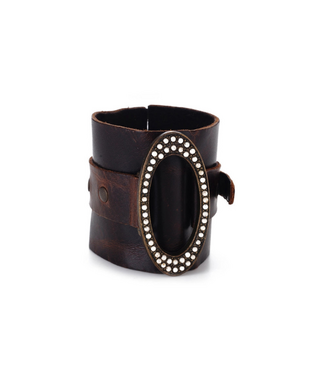 Rebel Designs Brown  Leather Cuff with Oval Metal Center