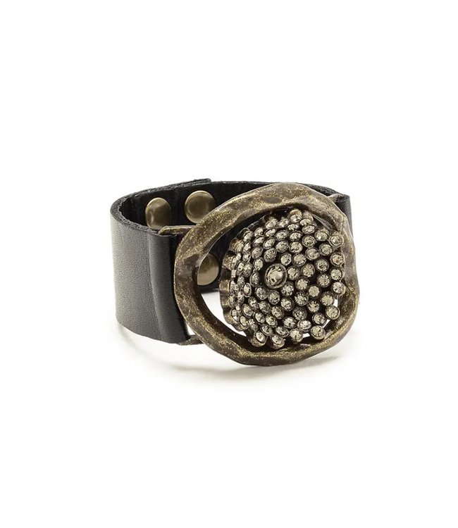 Crystal Flower Insert Leather Bracelet