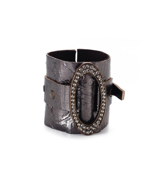 Rebel Designs Grey Metallic Leather Cuff with Oval Metal Center
