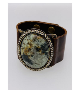 Rebel Designs Oval African Turquoise Cabochon Leather Bracelet