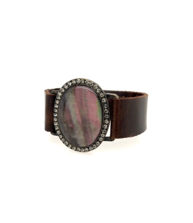 Oval Cabochon Cuff Natural Pearl with Austrian Crystals