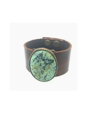 Rebel Designs Oval Cabochon Leather Bracelet-African Turquoise