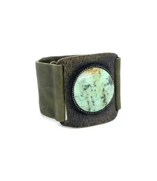 Rebel Designs Round Cabochon Green Leather Cuff