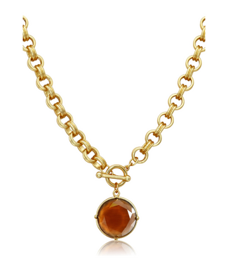 Karine Sultan Cabochon Pendant Necklace-Mocha