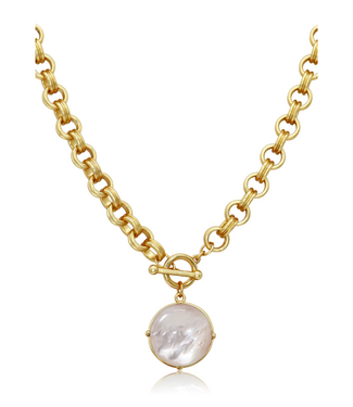 Karine Sultan Cabochon Pendant Necklace-Mother of Pearl