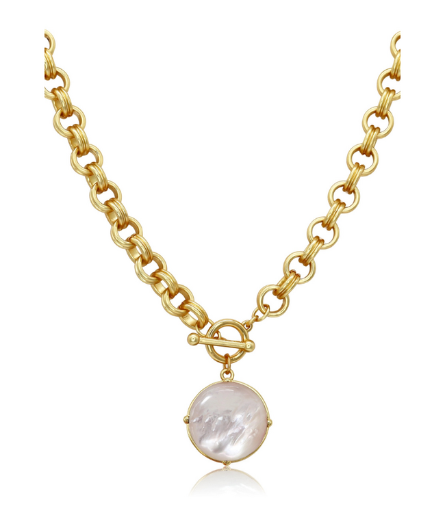 Cabochon Pendant Necklace-Mother of Pearl