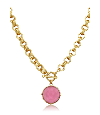 Karine Sultan Cabochon Pendant Necklace-Peony Pink