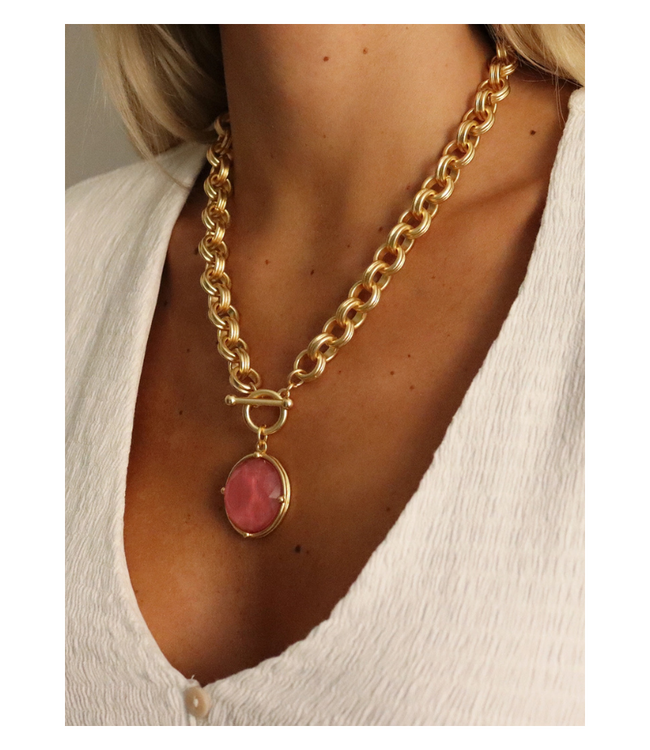 Cabochon Pendant Necklace-Peony Pink