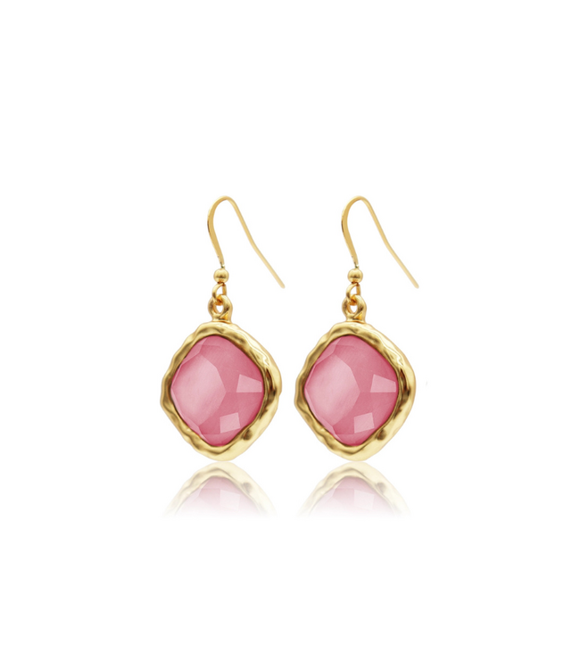 Mocha Stone Drop Earrings-Pink