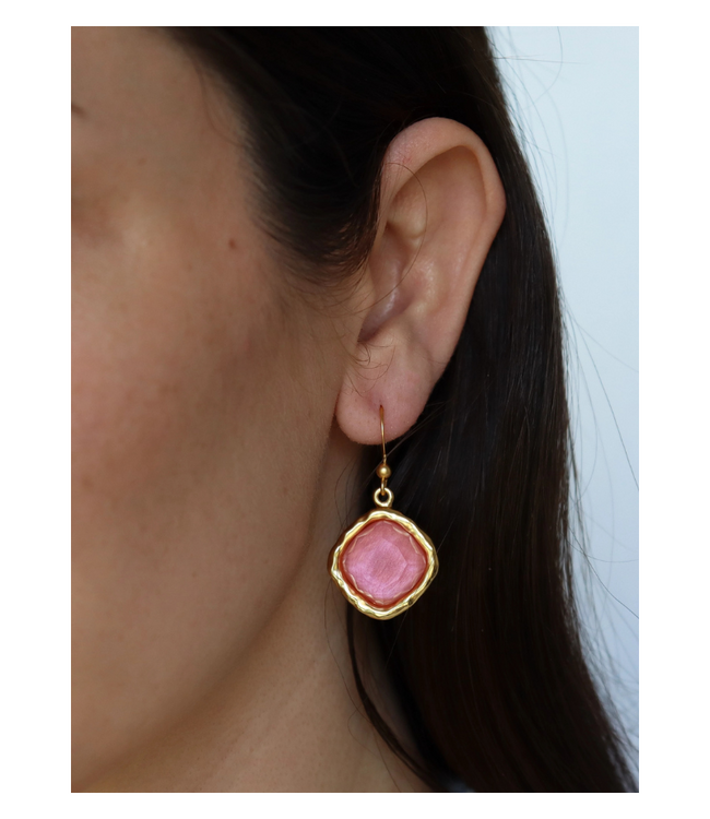 Mocha Stone Drop Earrings-Pink