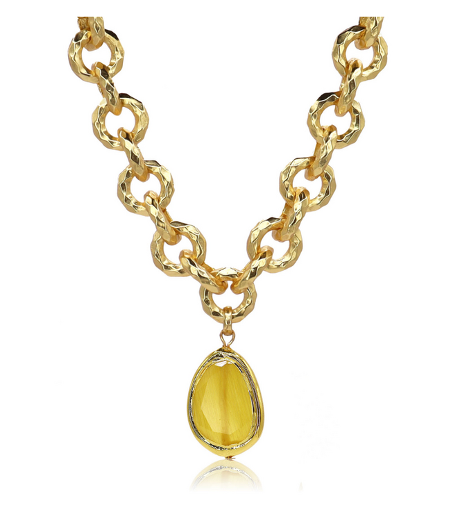 Vivid Gem & Luxurious Link Necklace -Citrine Yellow