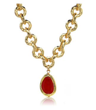 Karine Sultan Vivid Gem & Luxurious Link Necklace -Scarlet Red