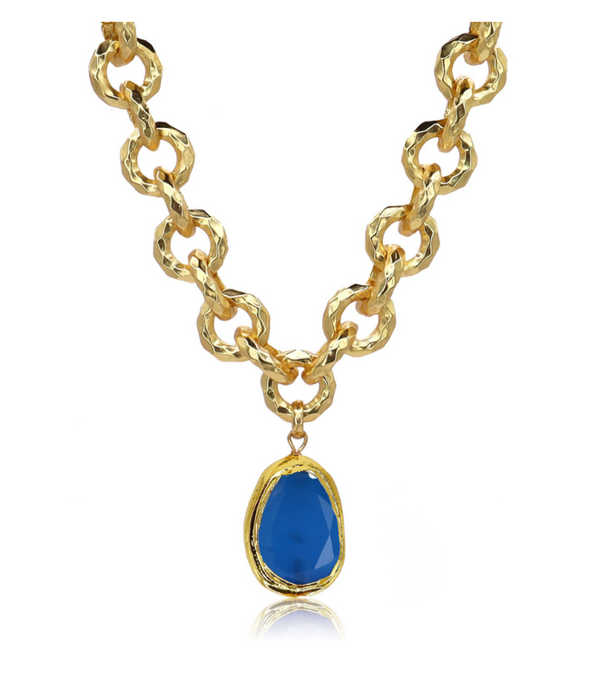 Vivid Gem & Luxurious Link Necklace- Cobalt Blue