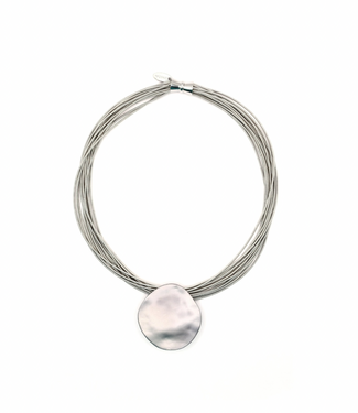 Sea Lily Silver Multi Strand Neck With Slate Matte Disc Necklace