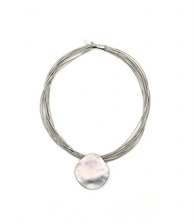 Silver Multi Strand Neck With Slate Matte Disc Necklace
