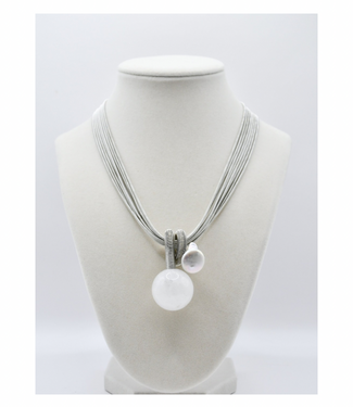 Sea Lily 8 Strand Silver Wire Necklace With White Stone