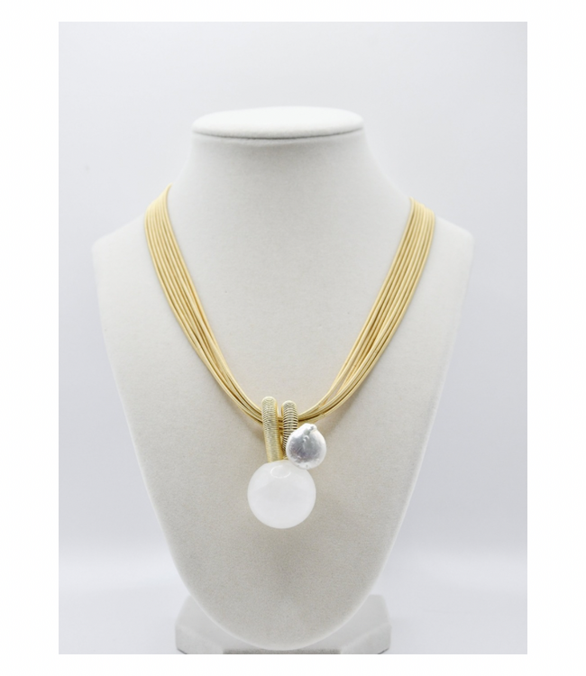 8 Strand Gold Wire Necklace With Round Stone