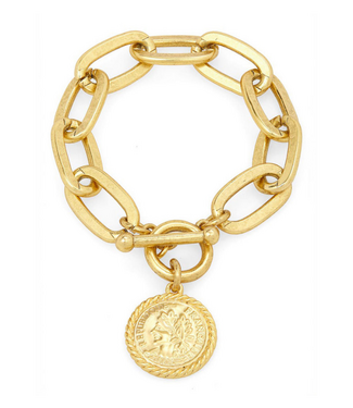 Karine Sultan Elongated Link Bracelet with Coin Charm