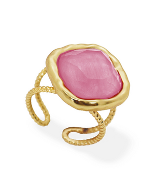 Karine Sultan Bezel Iridescent Glass Ring - Peony Pink