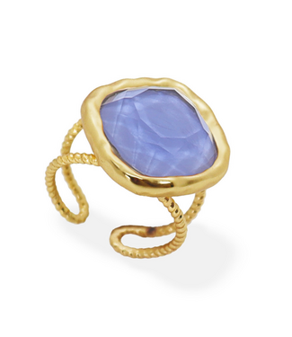 Karine Sultan Bezel Iridescent Glass Ring - Soft Denim Blue