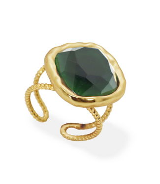 Karine Sultan Bezel Iridescent Glass Ring  - Jade Green