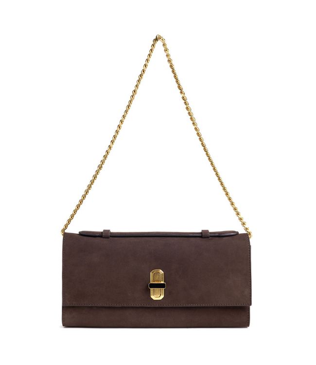 The Suede Heirloom Clutch-Chocolate