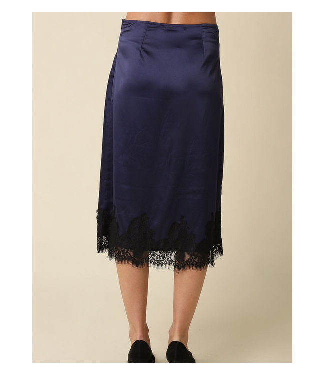 Lois Lace Trim Satin Midi Skirt