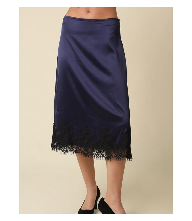 Lois Lace Trim Satin Midi Skirt