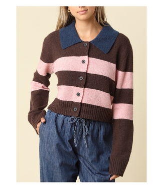 Nia Contrast Collar Stripe Cardigan