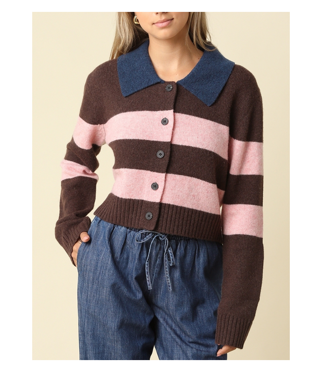 Nia Contrast Collar Stripe Cardigan
