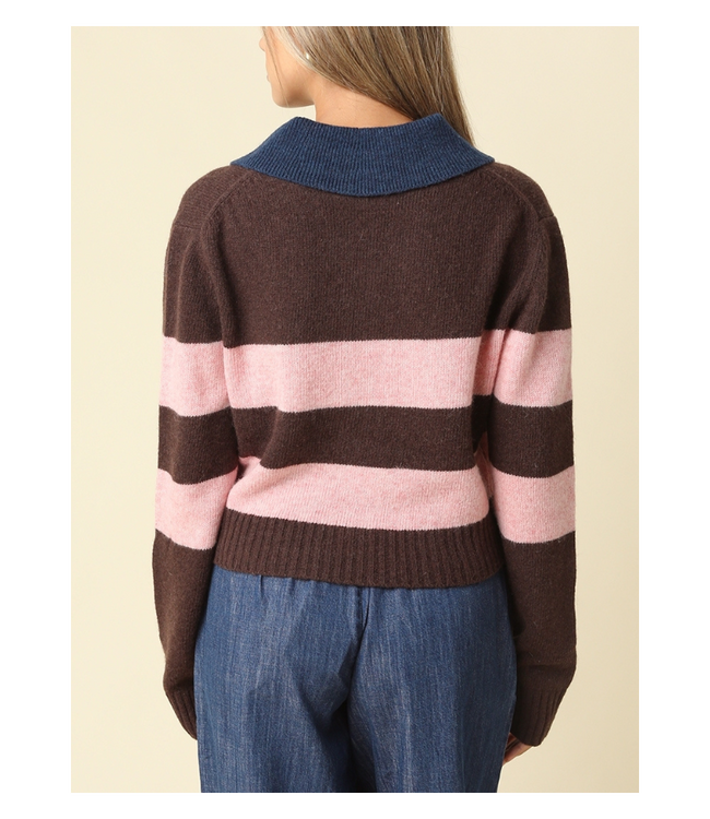 Nia Contrast Collar Stripe Cardigan